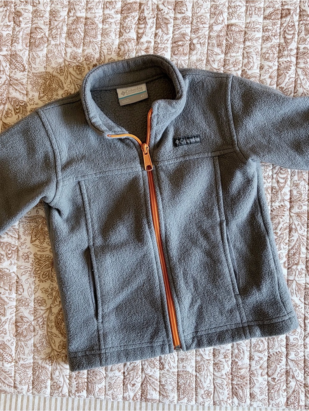 Columbia Toddler Light Gray Fleece Jacket with Orange Zipper - 3T